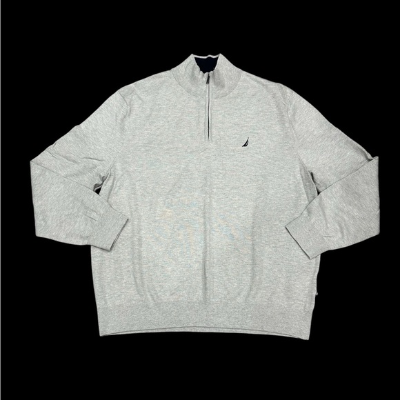 Mens NAUTICA XXL Quarter 1/4 Zip Sweatshirt Sweater Gray Long Sleeve Fleece NWOT - Picture 3 of 9